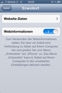 Aktivieren der Webinformationen im Mobile Safari
